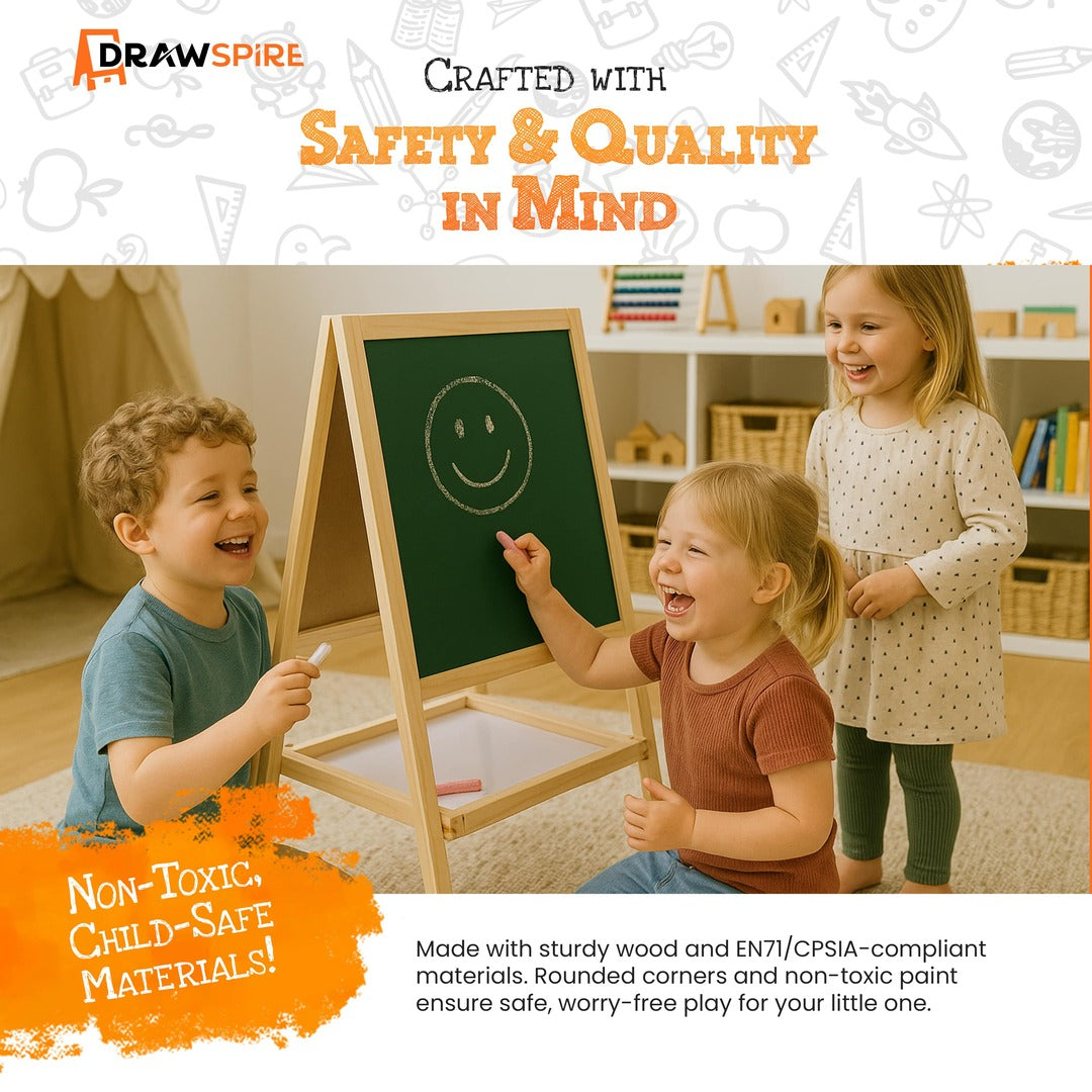 Wooden Kids Drawing Board (Double-Sided) Ages 2-8